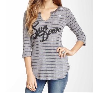 Free People 3/4 length Dream On Stripe Tee